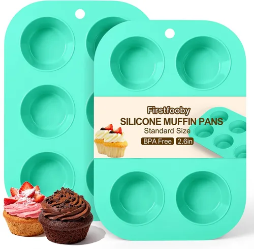 Vista 13 de Juego de 2 moldes de silicona para magdalenas para hornear, molde de cupcake antiadherente de tamaño regular, molde de muffin de silicona de 6 tazas