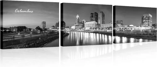 Vista 31 de TUMOVO 3 piezas de arte de pared en lienzo con diseño de horizonte de Atlanta, arte de pared panorámico de paisaje urbano en blanco y negro