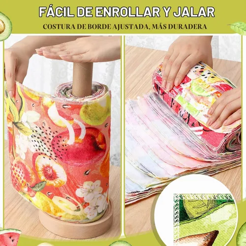 Vista 4 de Juego de 36 paños de cocina reutilizables de frutas, toallas de algodón lavables para el hogar (color fresco)