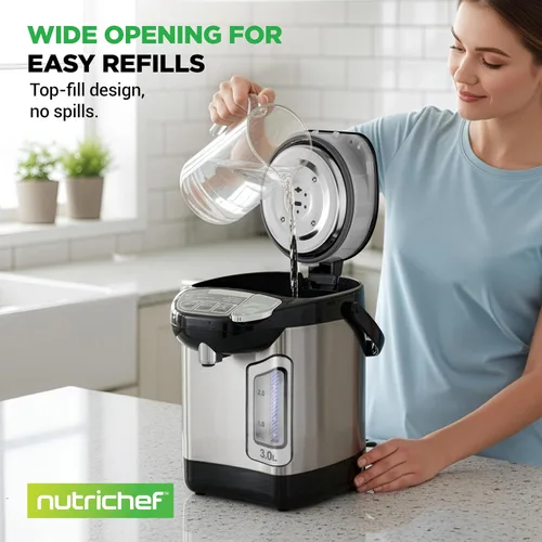 Vista 8 de NutriChef Hervidor Eléctrico de Agua y Calentador - Dispensador Eléctrico de Agua Caliente de Acero Inoxidable de 3L/3.17 Qt con Base Giratoria