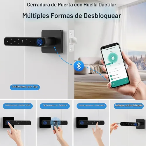 Vista 2 de Cerradura de puerta de huellas dactilares, perilla de puerta inteligente, cerraduras de puerta biométricas, con aplicación/código/llave