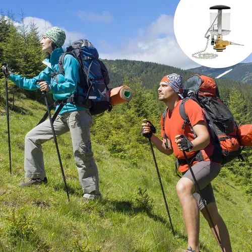 Vista 5 de Linterna de gas, linterna de gas de metal compacta para acampar con vidrio resistente al calor, lámpara de vela portátil para acampar y senderismo