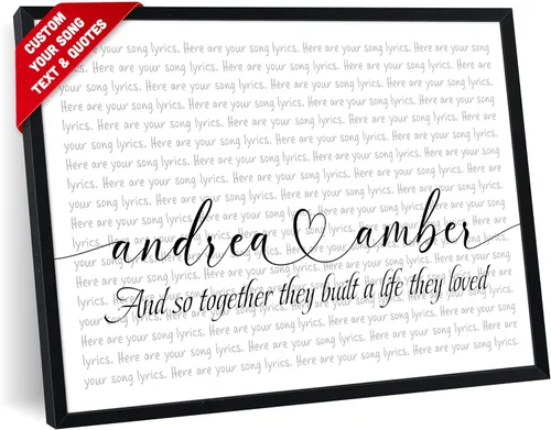 Vista 30 de SANTANNA Letras de música personalizadas, impresiones artísticas para decoración de pared (amor clásico y aniversario de canción favorita)