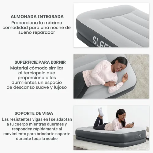 Vista 5 de SLEEPLUX Colchón de aire inflable duradero con bomba incorporada, almohada y cargador USB