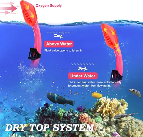 Vista 5 de 2 Sets Snorkeling Gear for Kids, Kids Snorkel Set for Ages 6-14, Dry Top Snorkel Mask Set for Youth Boys Girls Junior, Tempered Glass Diving