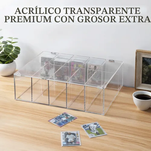 Vista 3 de MyGift Caja de almacenamiento de tarjetas coleccionables de 5 compartimentos, funda protectora de acrílico transparente de alta calidad