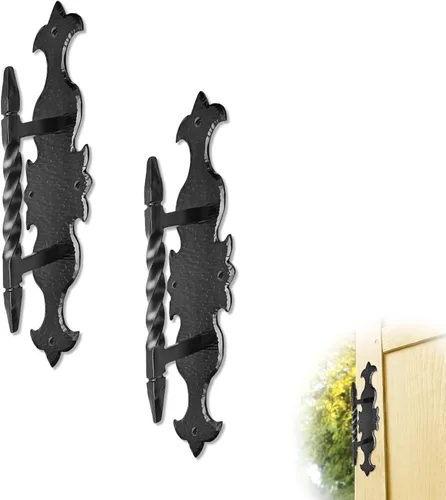 Vista 25 de Tirador o manija decorativa de hierro forjado a mano de 4.5 pulgadas Serie Farmhouse Acabado negro para cofres, armarios, baúles y puertas