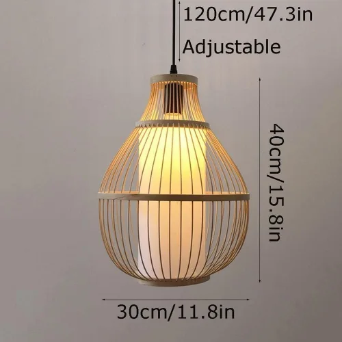 Vista 6 de Lámpara colgante de linterna tejida de bambú retro de granja, lámpara colgante rústica antigua Celing para restaurante, sala de estar, lámpara