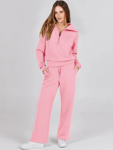 Vista 2 de ANRABESS Women 2 Piece Outfits Sweatsuit Set 2023 Fall Oversized Half Zip Sweatshirt Wide Leg Sweatpant Lounge Set Tracksuit