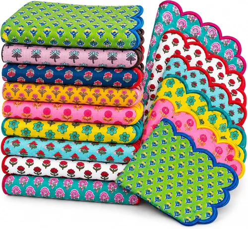 Vista 7 de DIYANAIMPEX 10 piezas de servilletas de tela de algodón con estampado de bloque manual hecho a mano Tamaño 16x16 pulgadas Servilletas impresas