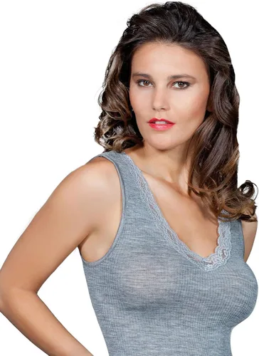 Vista 3 de EGI Camiseta sin mangas de seda de lana de lujo con ribete de encaje. Fabricada con orgullo en Italia.
