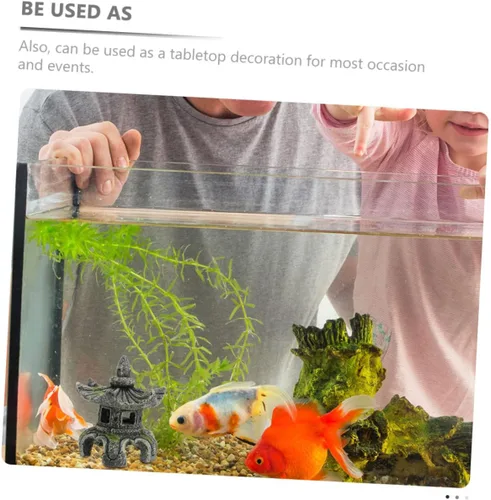 Vista 2 de Yardwe Resina artesanal pecera estatua de pabellón de peces escondido de peces adornos 2 piezas decoración fácil lavado seguro acuario decoración