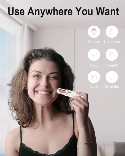 Vista 2 de Depilación facial para mujeres, removedor de vello facial sin dolor con 2 cabezales de repuesto, tamaño de lápiz labial, recargable por USB