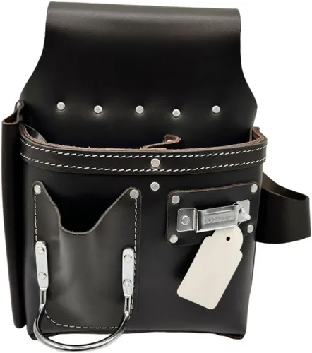 Vista 6 de Supreme Leather Bolsa de herramientas de 3 bolsillos para paneles de yeso con soportes para alicates, martillo y cinta métrica, especialmente