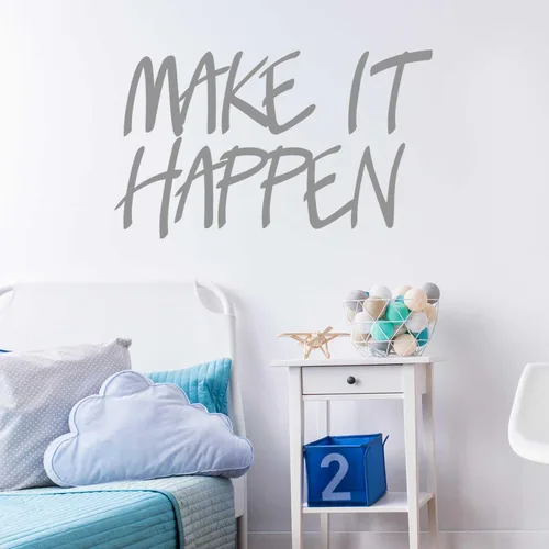 Vista 4 de Make It Happen – Beso Cut Hello calcomanía decorativo para pared, diseño de cita by chromantics Black