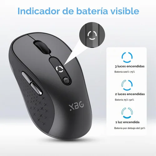 Vista 3 de XBG B15 Ratón inalámbrico Tri-Mode, Bluetooth 5.0/4.0 y 2.4G, 5 niveles ajustables de DPI, recargable por Type-C con indicador de batería de 3