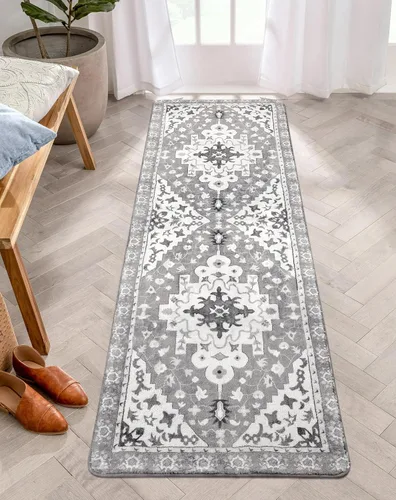 Vista 18 de Uphome Alfombra de baño vintage, azul, bohemio, antideslizante, oriental, suave, lavable a máquina, lindas alfombras de baño tribales florales