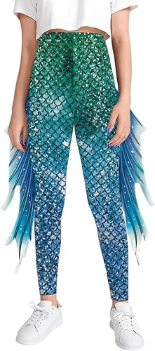 Vista 5 de Mermaid Leggings for Girls Fish Scale Printing Yoga Pants Halloween Costume Tights Mermaid Birthday Outfit