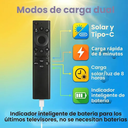 Vista 2 de para Samsung TV Remote BN59-01385A, compatible con Samsung Smart TV 2019-2025, control remoto de voz de carga solar, USB-C recargable