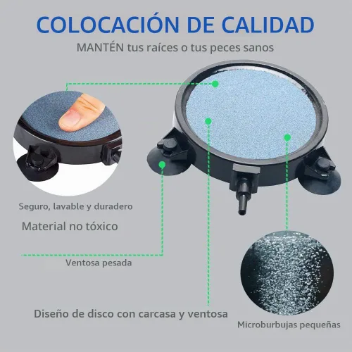 Vista 3 de PINVNBY Difusor de burbujas de disco de piedra de aire de 4.2 pulgadas con ventosas para oxigenación en tanques de agua dulce/salada, estanques