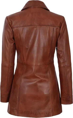 Vista 4 de Decrum Abrigos de piel de cordero real para mujer, estilo casual, chaquetas largas para mujer