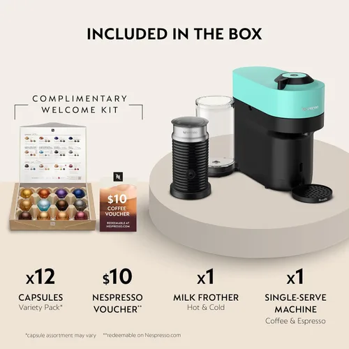 Vista 3 de Nespresso Vertuo Pop+ Cafetera para café y espresso de Breville con espumador de leche, Aqua Mint