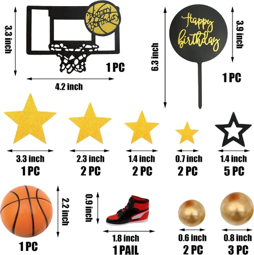 Vista 2 de 21 piezas de decoración de pastel de baloncesto temática de baloncesto para decoración de pasteles temáticos de deportes, suministros de cumpleaños