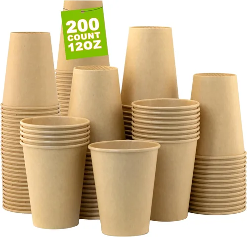 Vista 35 de Paquete de 100 tazas de café desechables de 8 onzas, tazas de papel desechables de color marrón a granel, tazas de café para té caliente, chocolate
