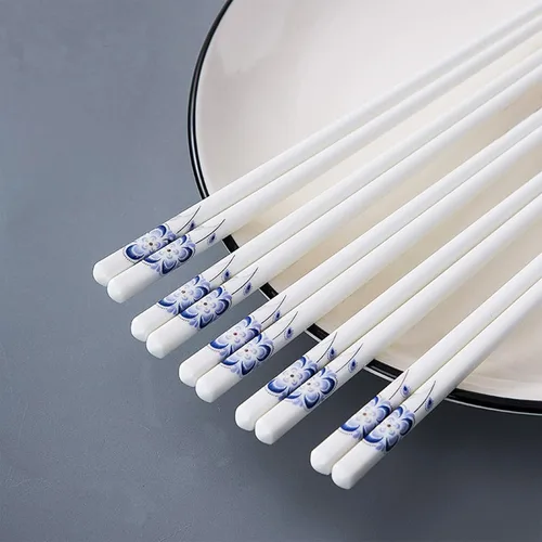 Vista 9 de 10 pares de palillos de cerámica con patrón de aguacate, palillos de porcelana de hueso de alta calidad de 9.72 pulgadas con caja delicada
