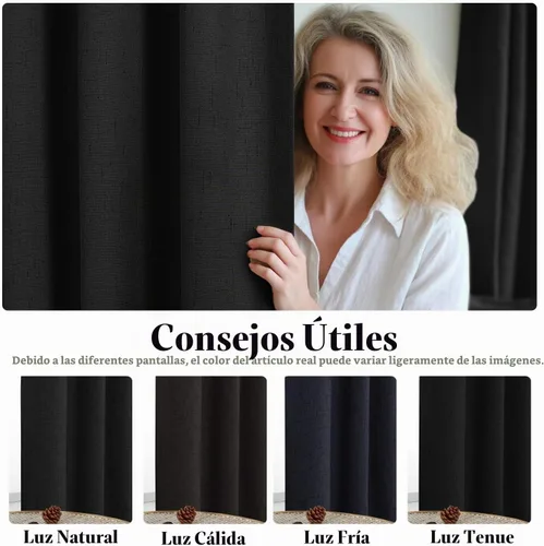 Vista 5 de H.VERSAILTEX Cortinas 100% opacas con aislamiento térmico, texturizadas, de lino, con bloqueo completo de calor y luz, para sala de estar y Negro