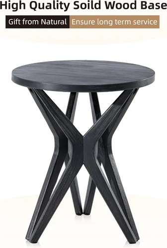Vista 4 de Mesa auxiliar estilo rústico con pedestal, superficie envejecida con base de trípode, mesita de noche para sala de estar, moderna, decoración boho