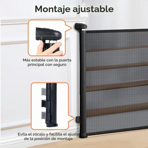 Vista 7 de COMOMY - Puerta retráctil para bebé para escaleras, puerta de malla de 0-55" para mascotas para puertas y pasillos de la casa, puerta de seguridad
