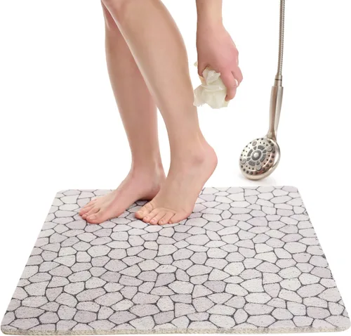 Vista 31 de Enkosi Alfombra de ducha antideslizante Loofah para suelos de ducha, bañera, baños, zonas húmedas, alfombrilla de baño acolchada con agujeros