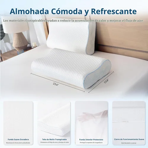 Vista 6 de EGOHOME Almohada de espuma viscoelástica de contorno ajustable para dormir de lado y espalda, almohada ergonómica de cama ondulada con altura