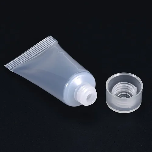 Vista 4 de PATIKIL Tubo de compresión de 0.17 fl oz, paquete de 50 tubos cosméticos vacíos de plástico con tapa abatible para viajes domésticos, transparente