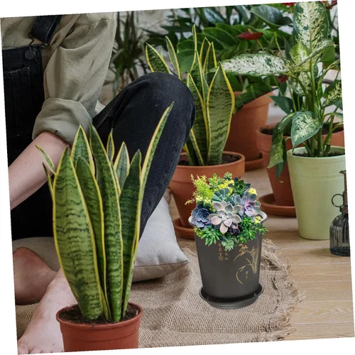 Vista 8 de 3 Sets Orchid Planter Pots with Tray, Plastic Planters for Home Decor