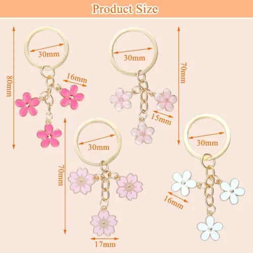 Vista 2 de Homvog 4 llaveros de flores lindos para mujer, llaveros de flores, dijes de borlas, colgantes esmaltados, llavero de borla, regalo de cartera