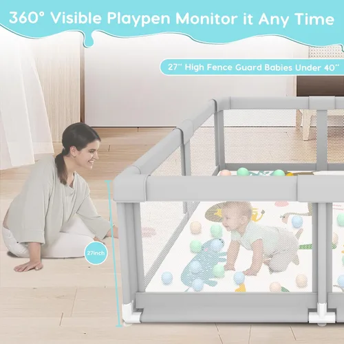Vista 3 de Fshibila Corralito para bebés con alfombra, corralitos para bebés y niños pequeños, corralito de juego BabyFence para interiores y exteriores, patio