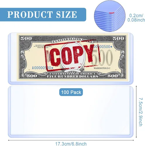 Vista 3 de Sepamoon 30 fundas para billetes de dólar, 6.9 x 2.95 pulgadas, fundas de plástico duro transparente para billetes, impermeables, soporte