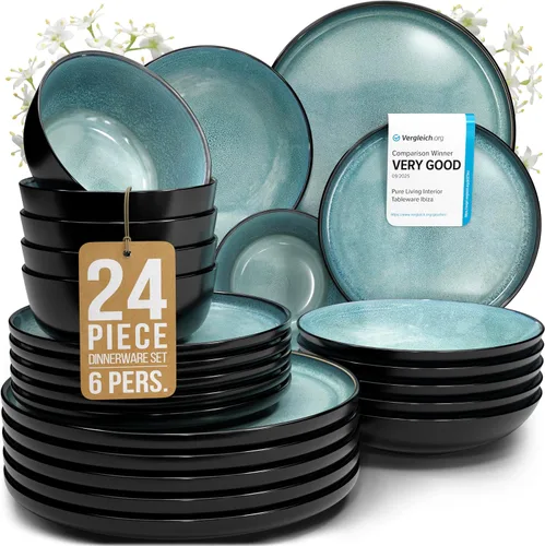 Vista 41 de Juego de vajilla de gres para 4 personas 12 piezas – Juego de platos y cuencos negros mate – Apto para lavavajillas, microondas y resistente a