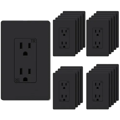 Vista 23 de Salida de receptáculo decorador, placa de pared sin tornillos incluida, salida de pared resistente a manipulaciones de 15 amperios y 125 V, 2 polos