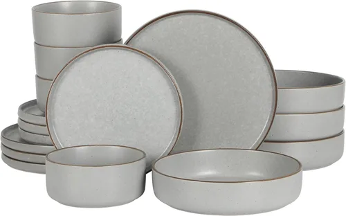 Vista 23 de Gibson Elite Peach Orchard - Juego de vajilla de porcelana de hueso de 12 piezas para 4, platos y cuencos estriados en relieve, apto
