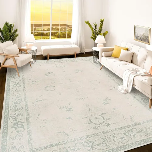 Vista 311 de Istana Alfombra larga antideslizante de 2.5 x 8 para el hogar, para pasillo y cocina, lavable, sedosa y suave al tacto, elegante, color azul y marfil