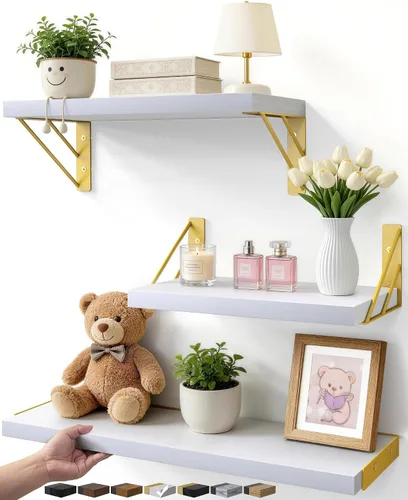 Vista 26 de BAYKA Estantes flotantes montados en la pared, estante de pared flotante de madera para libros y decoración, exhibición y organizador que ahorra