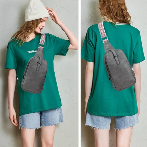 Vista 2 de KouLi Buir Bolso bandolera pequeño para mujeres y hombres, cangurera de piel sintética, bolsa cruzada con correa de guitarra