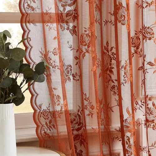 Vista 46 de Cortinas de encaje beige, juego de 2 paneles de cortinas traslúcidas con bolsillo para cortinero, decoración de ventana pequeña, baño, sótano