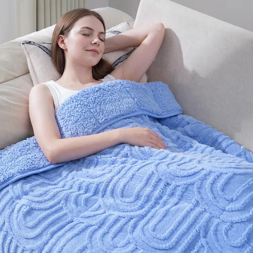 Vista 20 de Drewin Manta con peso de 15 libras para adultos, manta con peso de sherpa marrón suave y acogedora para dormir y relajarse, manta de cama gruesa