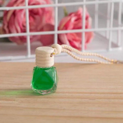 Vista 5 de 4 botellas de perfume de vidrio colgantes de 0.3 fl oz recargables para automóvil, con forma de diamante, botella difusora colgante, botella