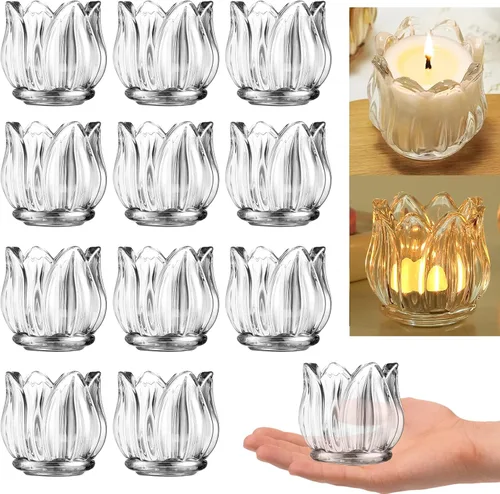 Vista 8 de GOLDEAL 6 piezas de portavelas votivas transparentes, portavelas de té de vidrio grueso transparente a granel, frascos de velas votivas