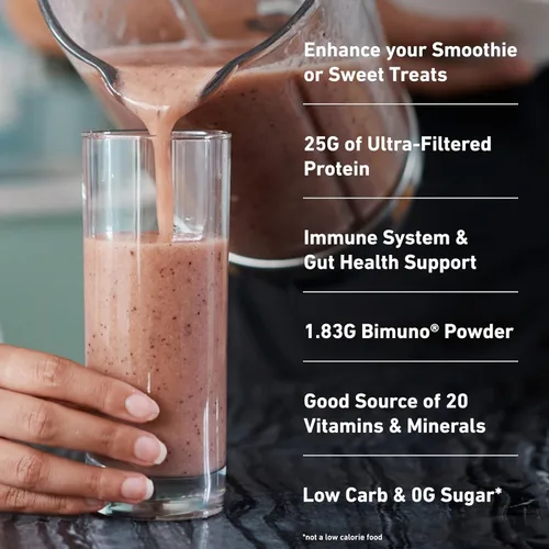 Vista 4 de Isopure Proteína + Polvo de salud intestinal y apoyo inmune, mousse de chocolate, 25g de proteína de suero con prebióticos y vitaminas, 12 porciones